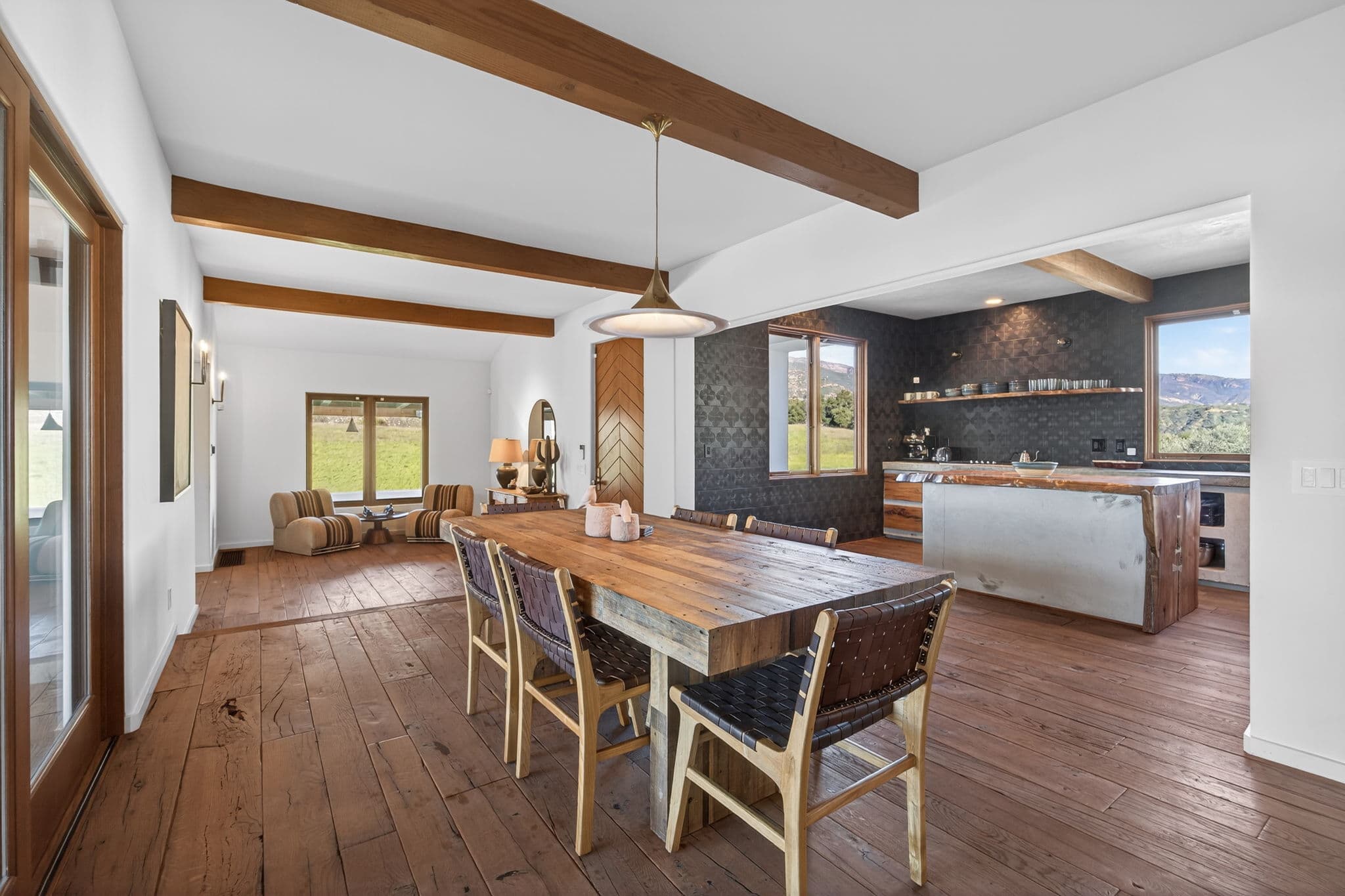 Elegant indoor dining room with seating for six